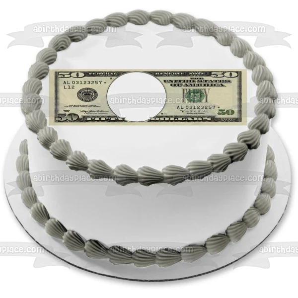 Marco de imagen comestible para decoración de tarta con billete de 50 dólares de los Estados Unidos de América ABPID09361...