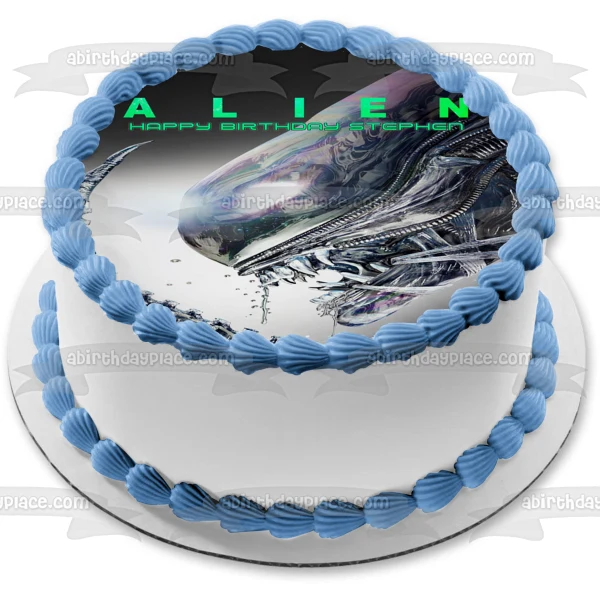 Póster de película alienígena, lema personalizable, decoración comestible para tarta, imagen ABPID52358 A Birthday Place