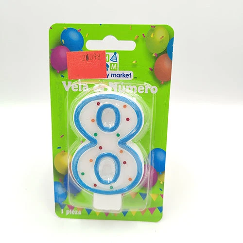 VELA NUMERICA CONFETTI AZUL NUMERO 8 ACTIVA