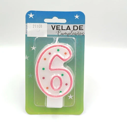 VELA NUMERICA CONFETTI ROSA NUMERO 6 ACTIVA
