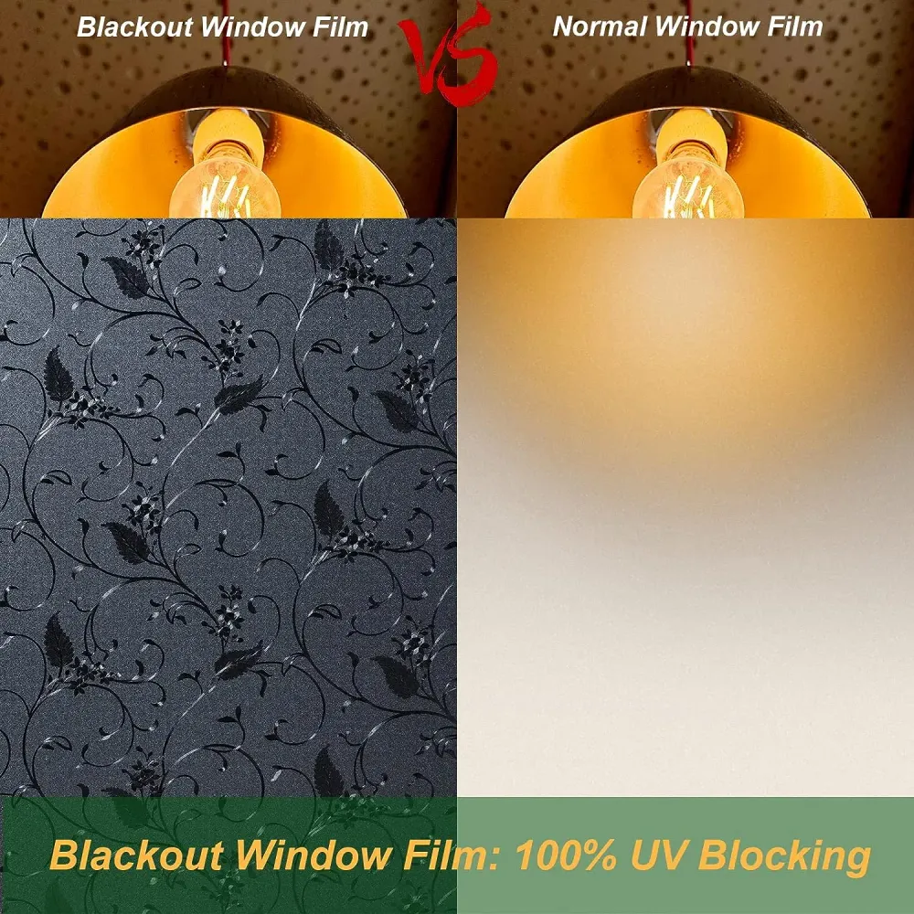 Película de ventana de privacidad no adhesiva, apagón Total negro, película de vidrio esmerilado estática para decoración...
