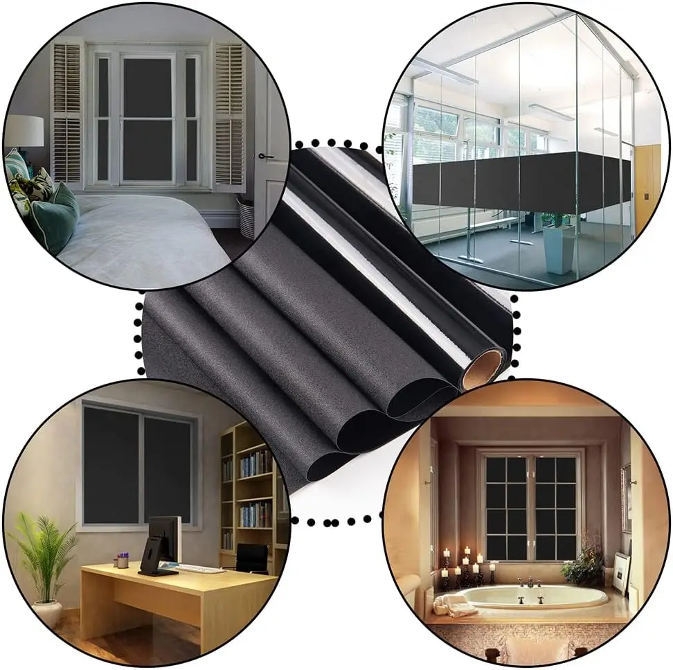 Película de ventana de privacidad no adhesiva, apagón Total negro, película de vidrio esmerilado estática para decoración...