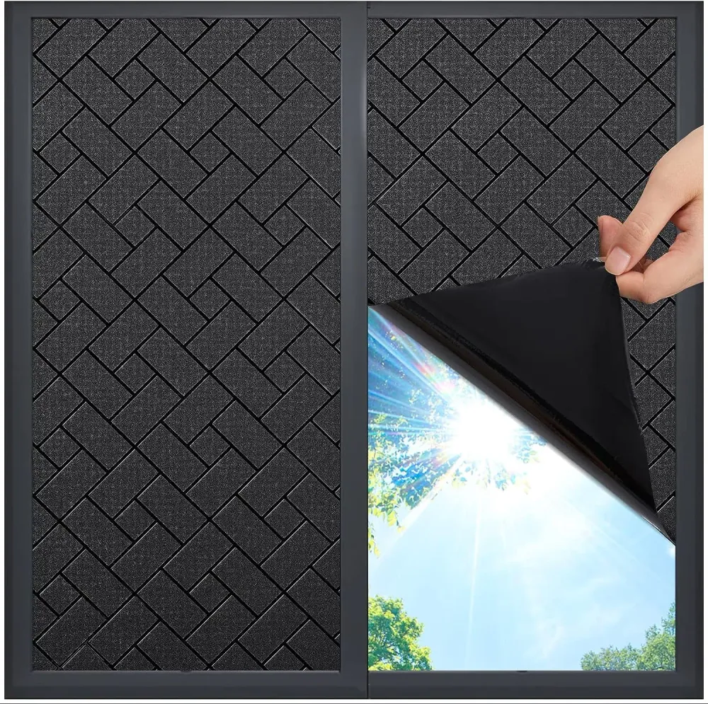 Película de ventana de privacidad no adhesiva, apagón Total negro, película de vidrio esmerilado estática para decoración...