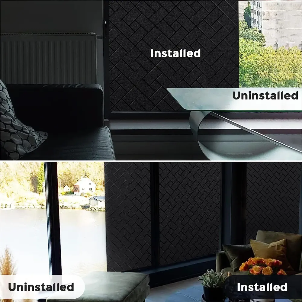 Película de ventana de privacidad no adhesiva, apagón Total negro, película de vidrio esmerilado estática para decoración...