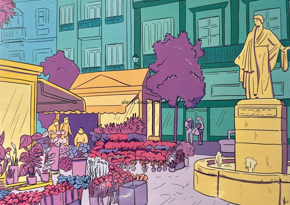 Lámina Plaza de las flores de Cádiz Alexis Visualinotion