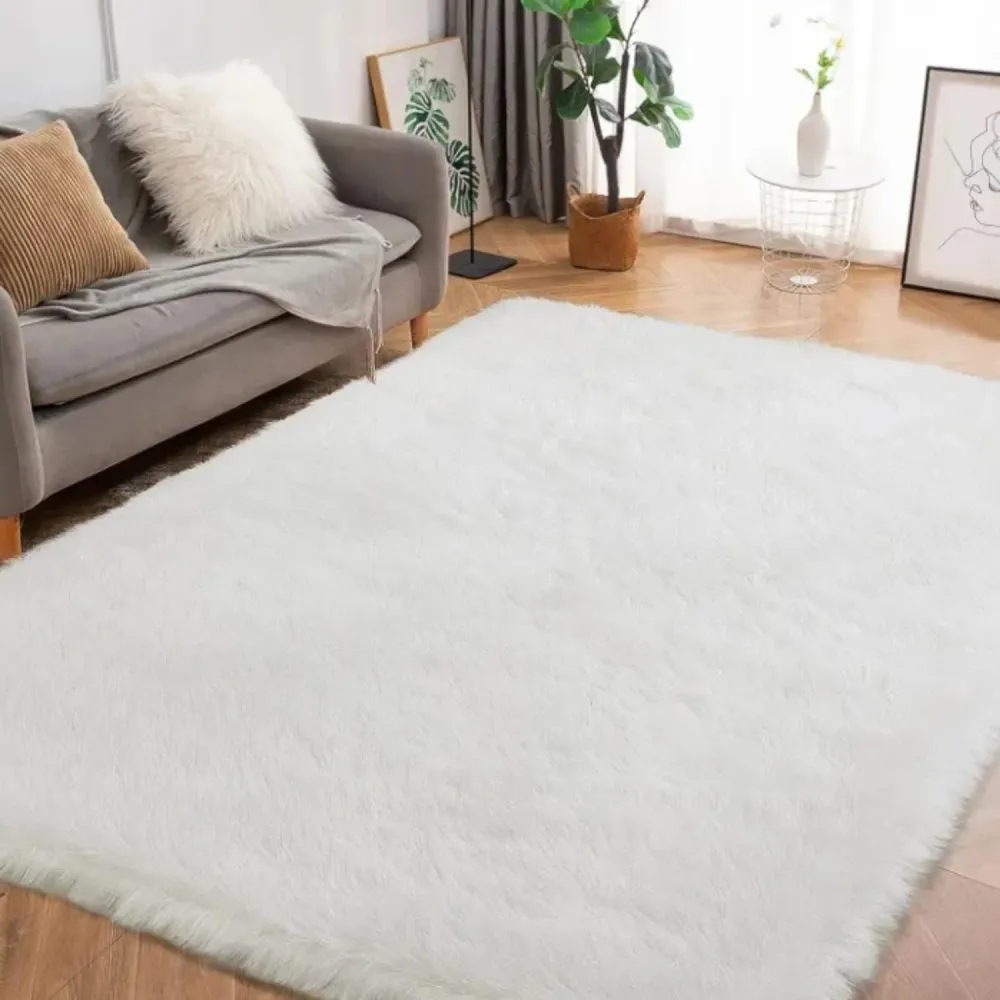 Alfombra Bajada Cama Peluda Super Suave Turquesa