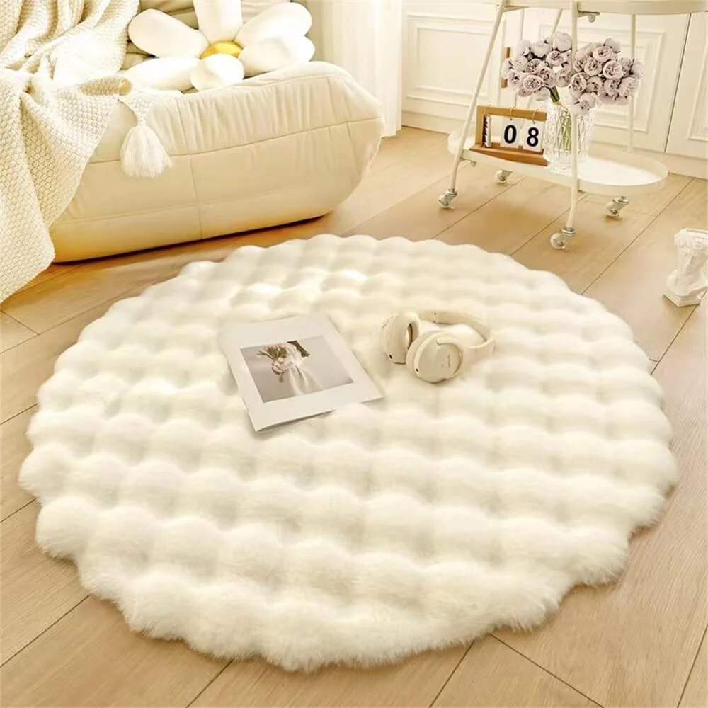 Alfombra de peluche redonda de estilo cremoso Blanco