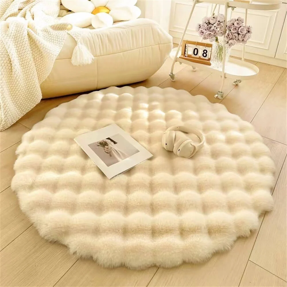 Alfombra de peluche redonda de estilo cremoso Blanco