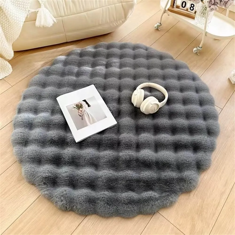 Alfombra de peluche redonda de estilo cremoso Blanco