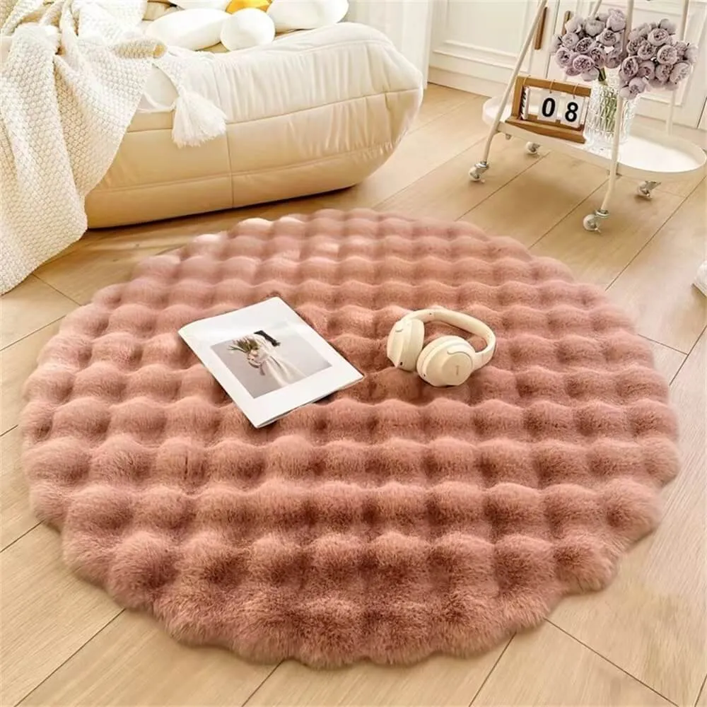 Alfombra de peluche redonda de estilo cremoso Blanco