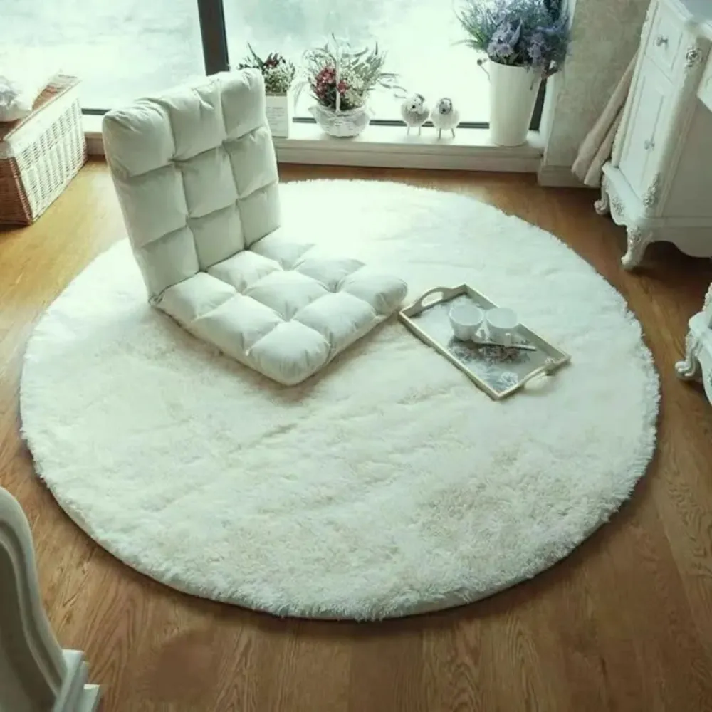 Alfombra Peluda Super Suave Redonda 1 MTS Crema