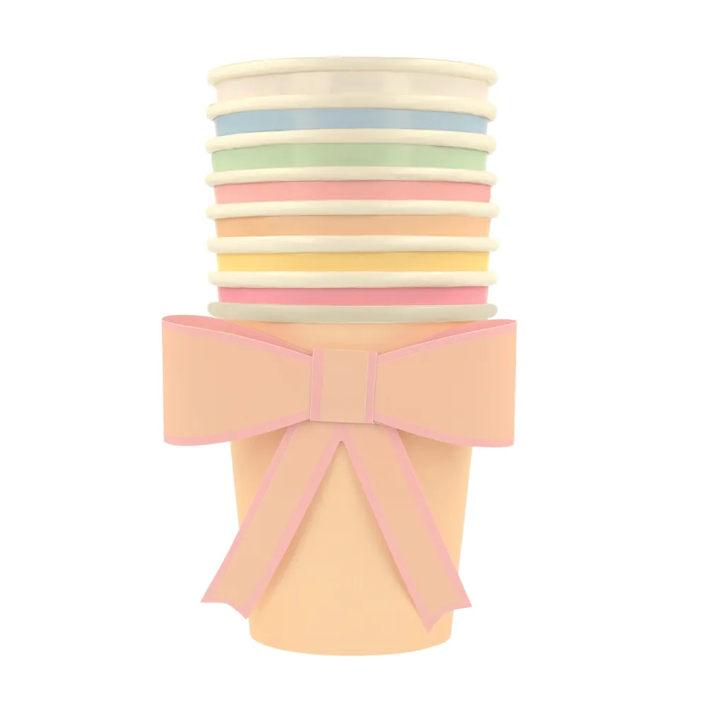 Vasos colores pastel con lazos Amate es