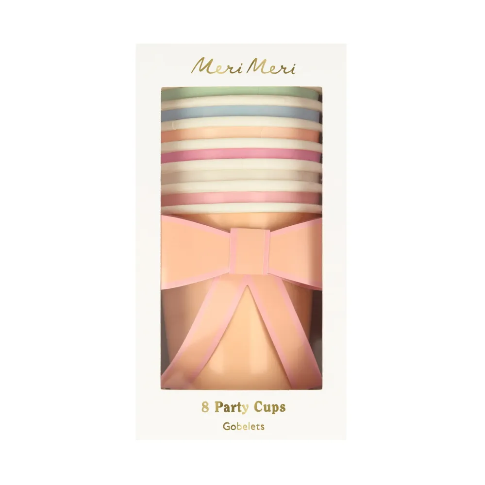 Vasos colores pastel con lazos Amate es