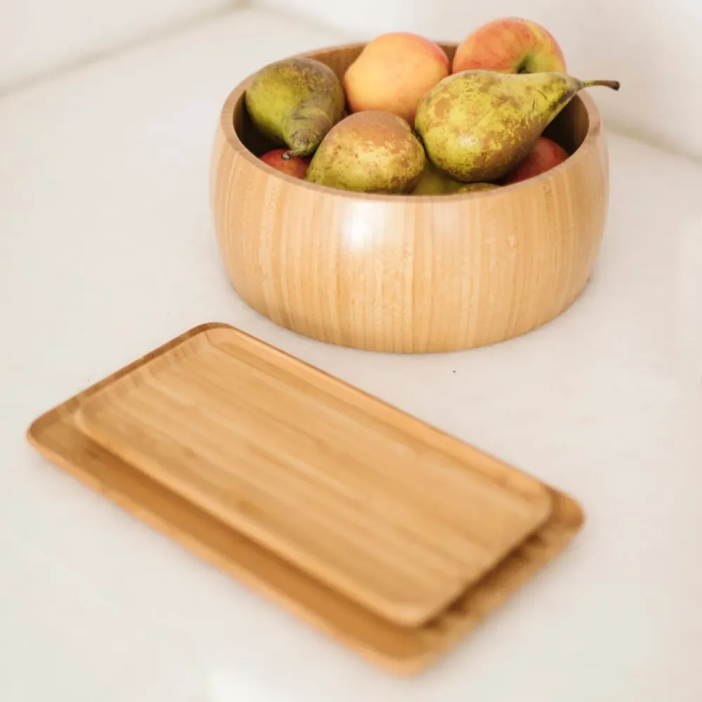 Bandeja decorativa de bambú rectangular beige 24cm Andrea House