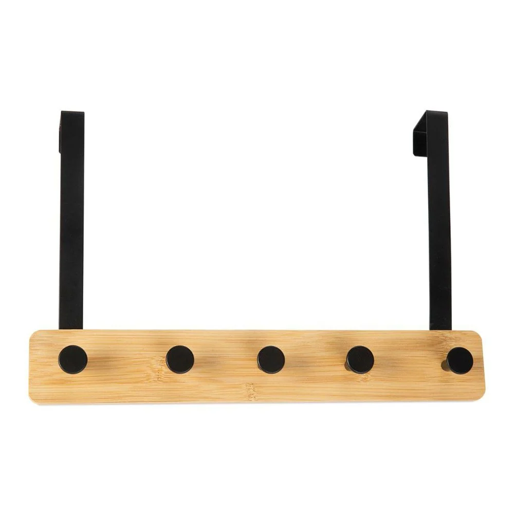 COLGADOR SOBREPUERTA DE METAL NEGRO Y MADERA 38 x 25 cm ANDREA HOUSE