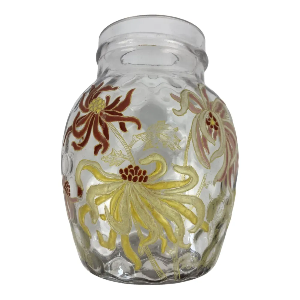 Antiguo jarrón esmaltado decorado con Dalias, de principios del siglo XX. Legras Gallé