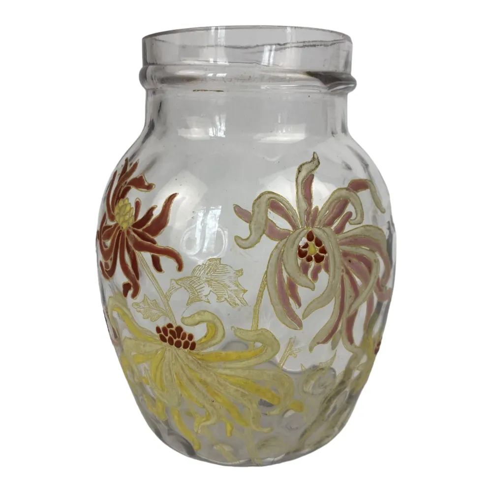 Antiguo jarrón esmaltado decorado con Dalias, de principios del siglo XX. Legras Gallé