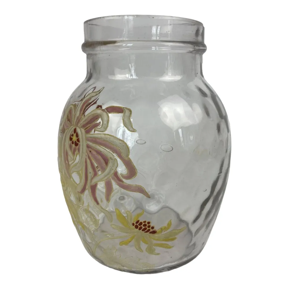 Antiguo jarrón esmaltado decorado con Dalias, de principios del siglo XX. Legras Gallé