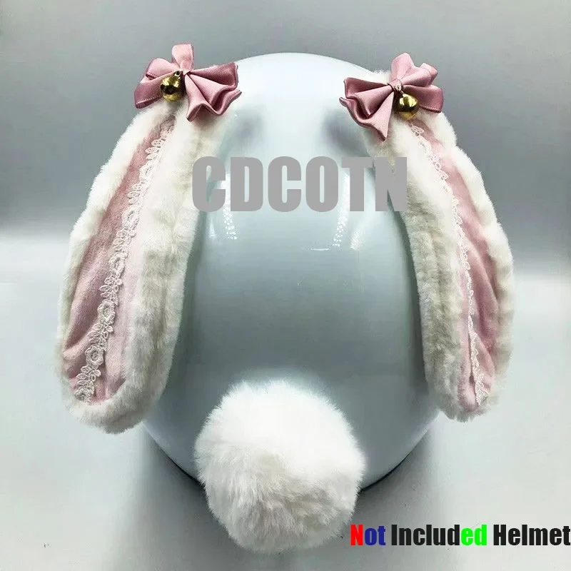 Decoración de casco de motocicleta<br> oreja de conejo<br> con pequeño lazo rosa y campana Antre du Motard