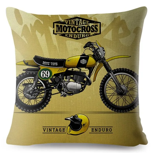 Funda de cojín decorativa<br> Moto enduro vintage Antre du Motard