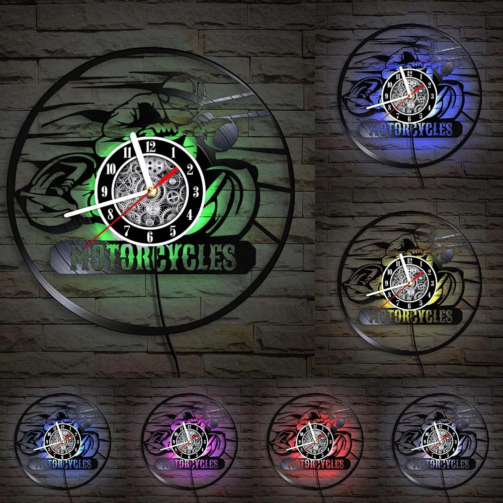 Reloj de pared de motocicleta Motociclista con casco (LED) Antre du Motard