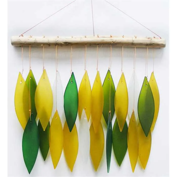 CAMPANA DE VIENTO DE VIDRIO HOJAS COLORES DEL BOSQUE 44 CM Aquigarden