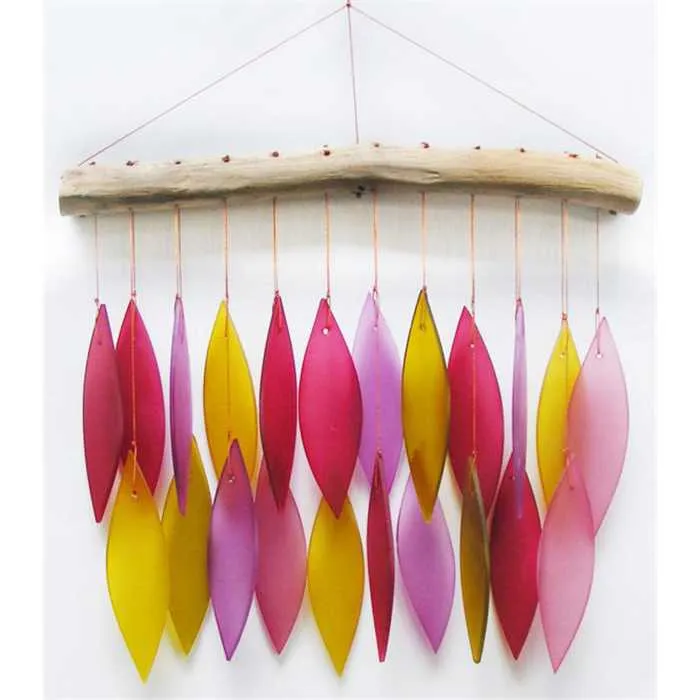 CARILLÓN DE VIENTO DE CRISTAL HOJAS COLOR FUEGO 44 CM Aquigarden