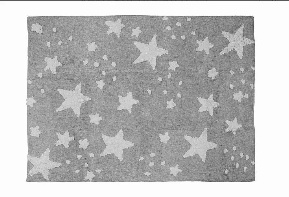 Alfombra Infantil Algodón 100% Lavable Lluvia de Estrellas Aratextil Gris