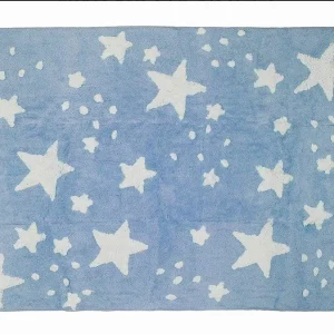 Alfombra Infantil Algodón 100% Lavable Lluvia de Estrellas Aratextil Azul