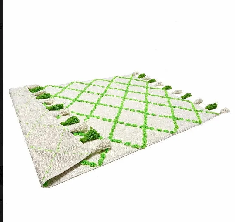 Alfombra Infantil Algodón 100% Lavable Tanger Aratextil Blanco/Verde