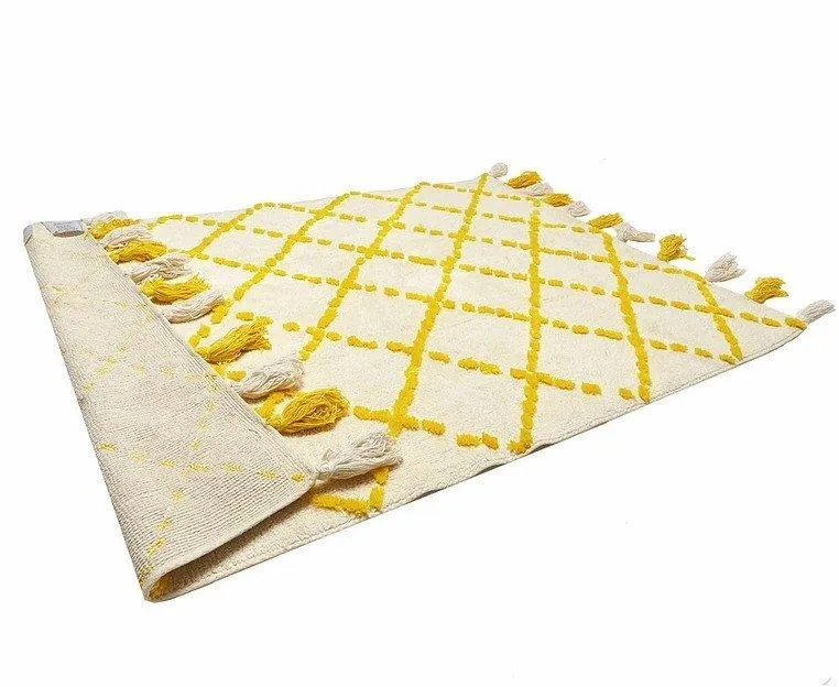 Alfombra Infantil Algodón 100% Lavable Tanger Aratextil Blanco/Amarillo