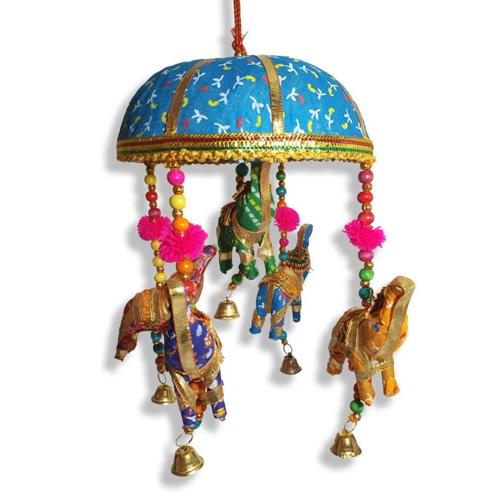 Cinco Elefantes Decorativos en Algodón Azul Arogya Earth