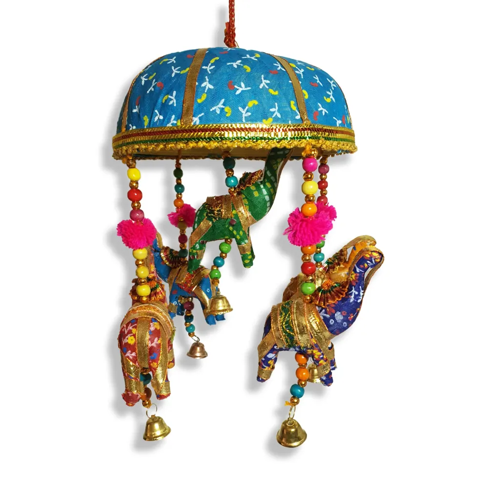 Cinco Elefantes Decorativos en Algodón Azul Arogya Earth