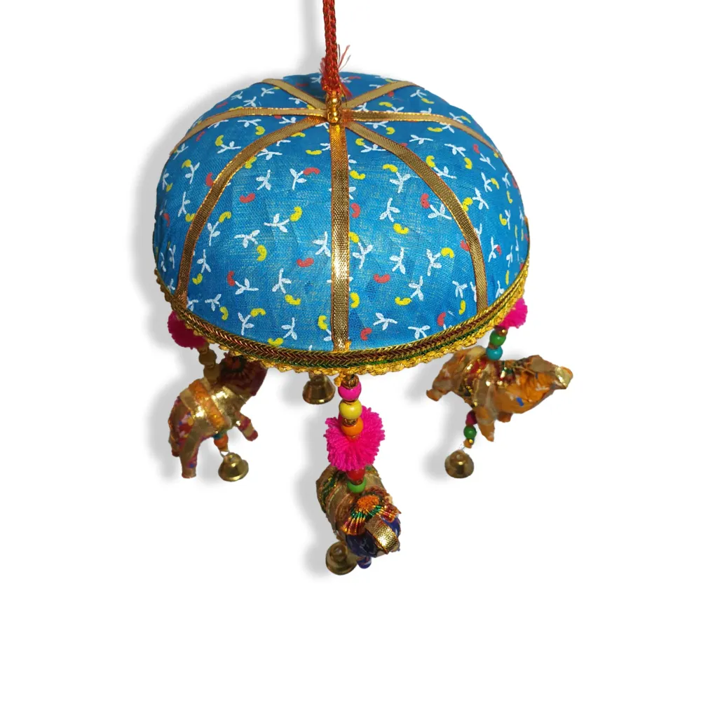 Cinco Elefantes Decorativos en Algodón Azul Arogya Earth