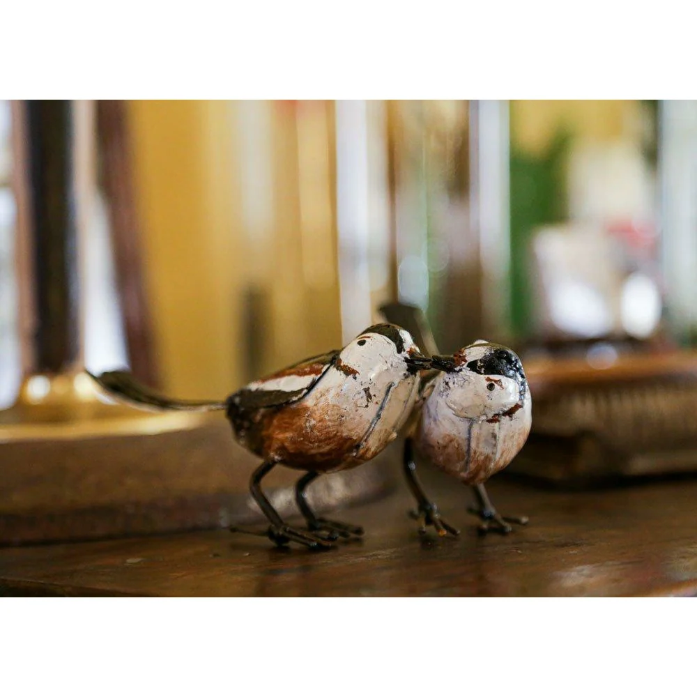 Carbonero de cola larga – Pareja - Pájaro decorativo en metal reciclado Arrosoir & Persil