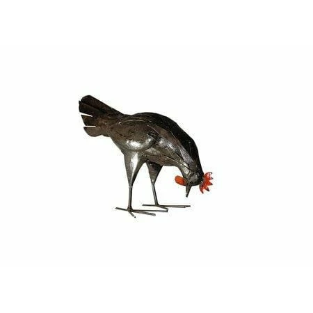 Gallina oxidada picoteando - Pájaro decorativo en metal reciclado Arrosoir & Persil