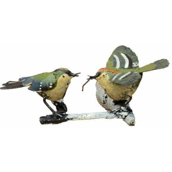 Reyezuelo en rama – Pareja - Pájaro decorativo en metal reciclado Arrosoir & Persil