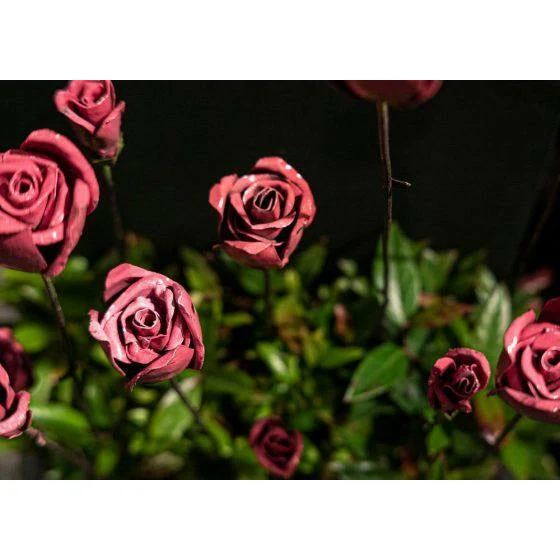 Rosa y su botón - Vegetal decorativo en metal reciclado Arrosoir & Persil