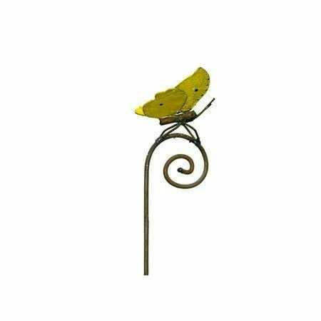 Tutor Mariposa amarilla - Pájaro decorativo en metal reciclado Arrosoir & Persil