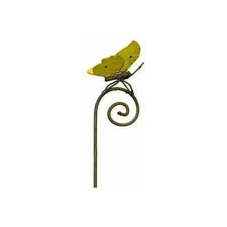 Tutor Mariposa amarilla - Pájaro decorativo en metal reciclado Arrosoir & Persil