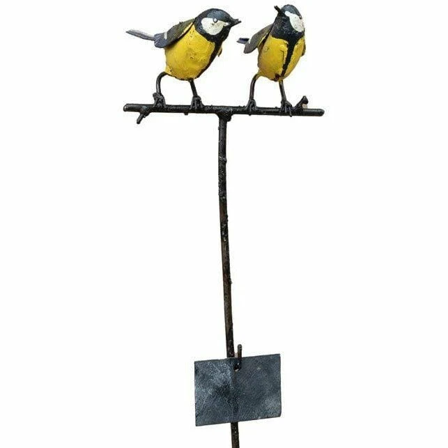 Tutor pareja de Carboneros - Pájaro decorativo en metal reciclado Arrosoir & Persil
