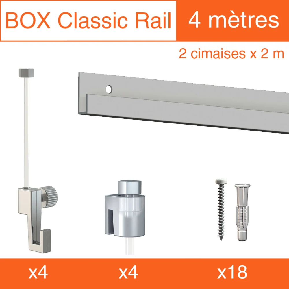 Riel para cuadros Artiteq Classic ECO Box + alambre de perlón - Kit para colgar cuadros Blanco