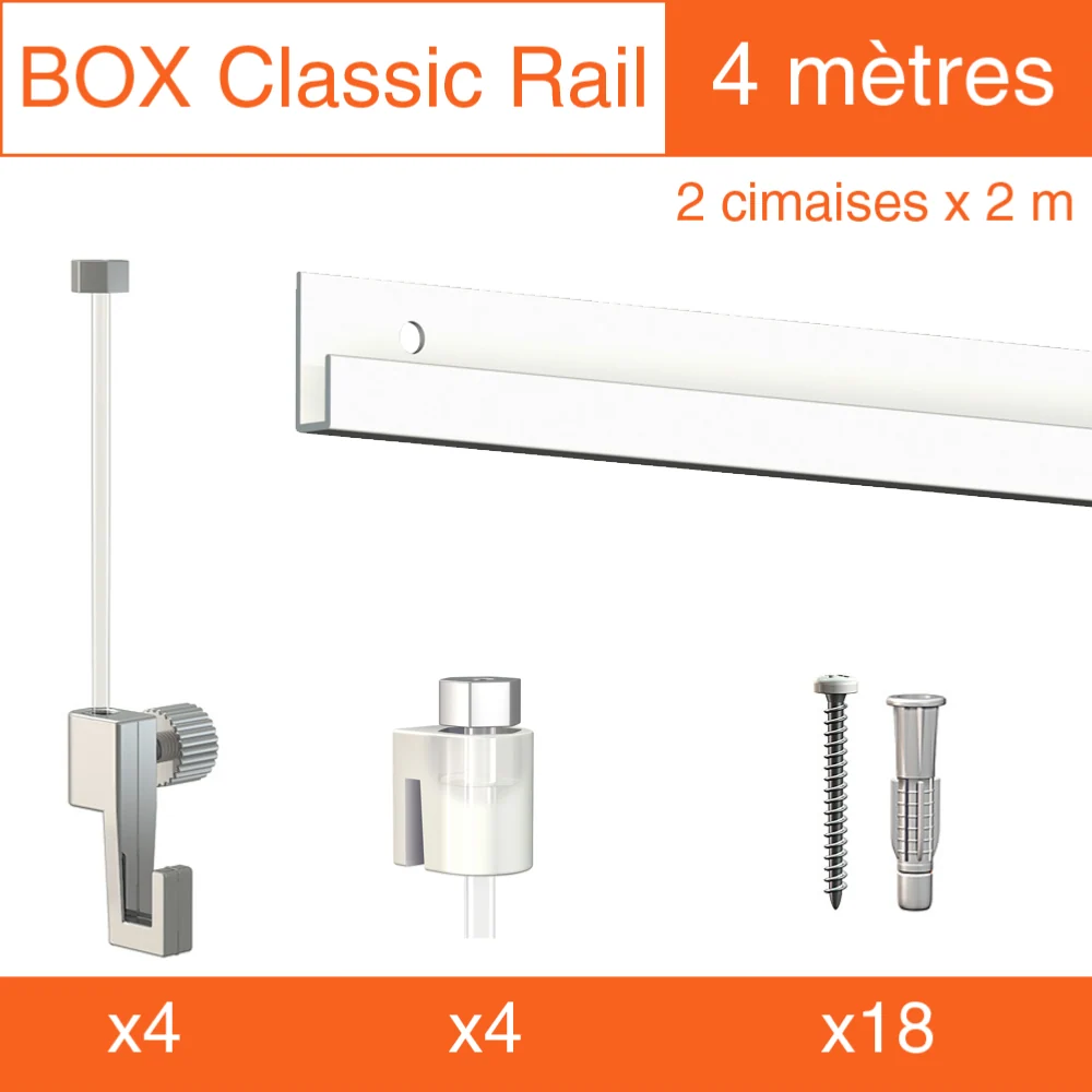 Riel para cuadros Artiteq Classic ECO Box + alambre de perlón - Kit para colgar cuadros Blanco