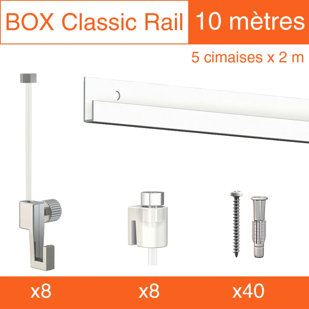 Riel para cuadros Artiteq Classic ECO Box + alambre de perlón - Kit para colgar cuadros Blanco
