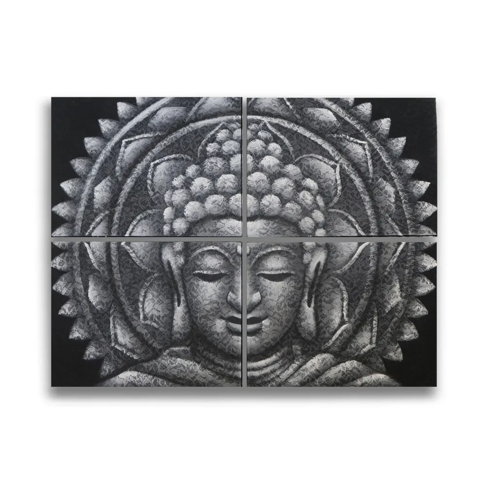 CUADRO BUDA GRIS MANDALA EFECTO BROCADO 30X40CM X 4 AW Artisan S.L