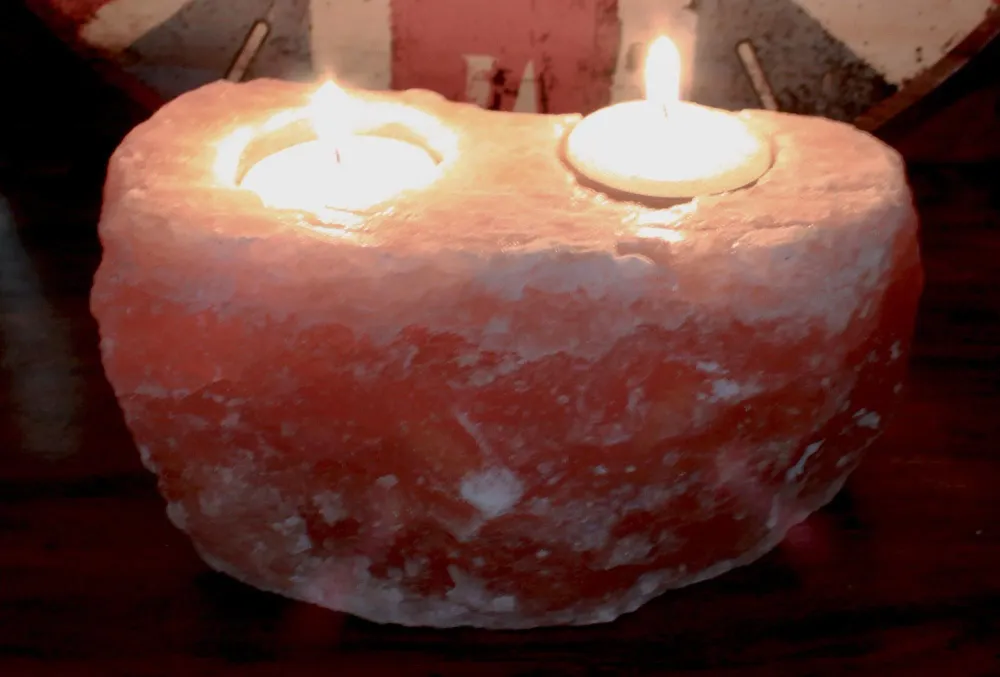 Portavelas de Sal del Himalaya Natural para 2 Velas – 1,3 kg AWArtisan Dropship
