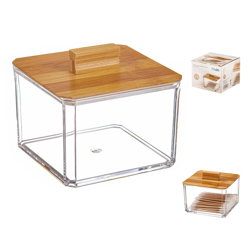 ORGANIZADOR PARA COSMETICOS CUADRADO CON TAPA DE BAMBU 8 cm BALLETE