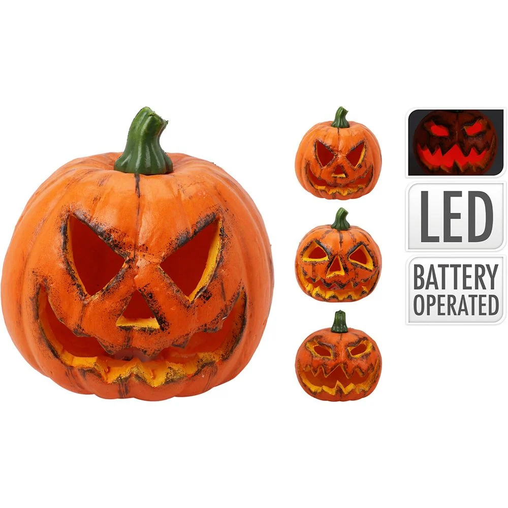 CALABAZA HALLOWEEN CON LED, EPS, PILAS, 3 MODELOS, 14 x 14 x 16 cm BASICS