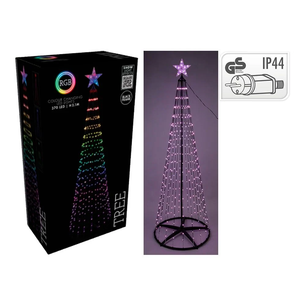 ÁRBOL DE NAVIDAD 370 LEDS RGB NEGRO, EXTERIOR, Ø70 x 210 cm BASICS