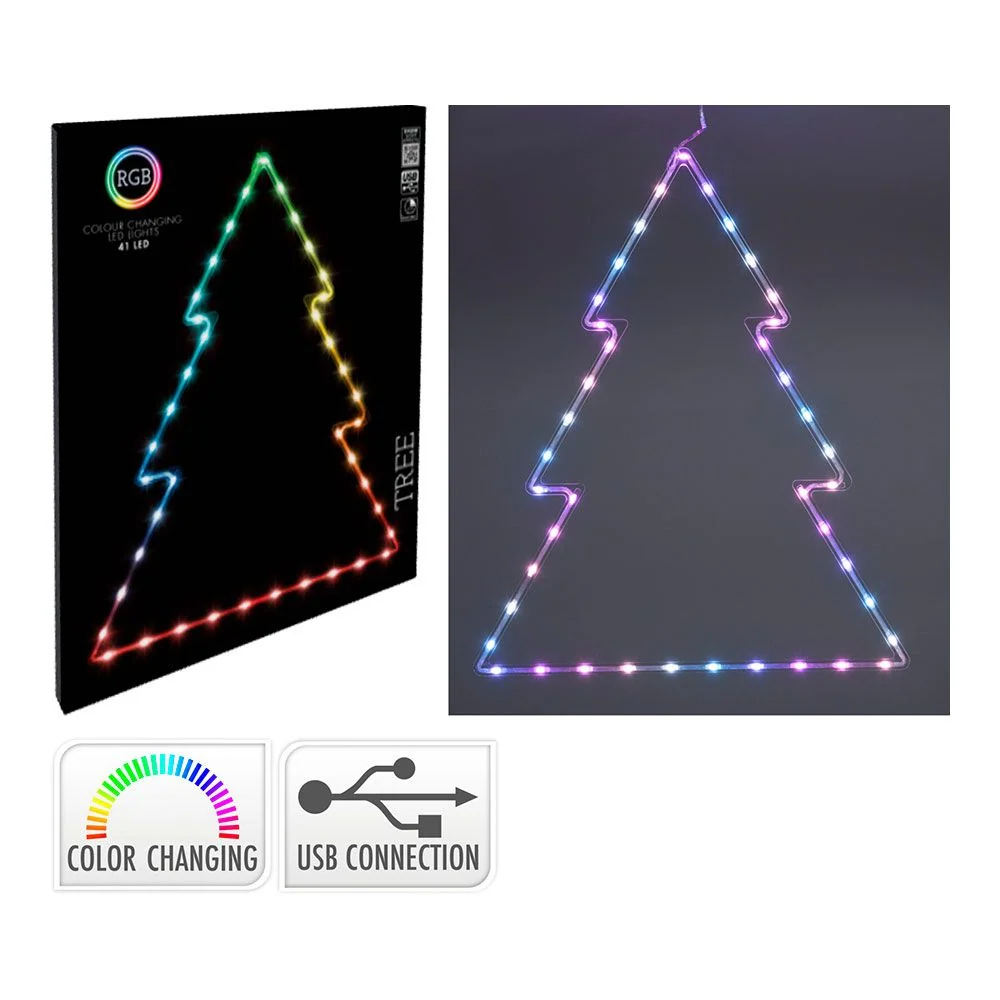 ÁRBOL DE NAVIDAD RGB 41 LEDS, MULTIFUNCIÓN, INTERIOR, 48 x 60 cm BASICS